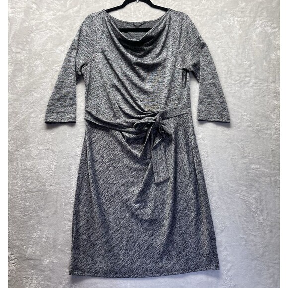 Ann Taylor Petite Heather Grey Stretch Knotted Waist 3/4 Sleeve Midi Dress Large - Picture 1 of 6